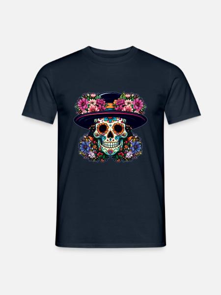 Skelett Hut Muertos Tag der Toten Halloween - Männer T-Shirt - Navy