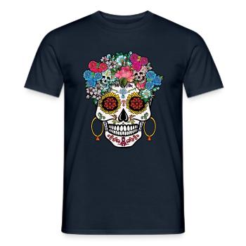 Squelette floral Muertos Jour Des Morts Halloween - T-shirt homme - marine - Devant - AI Model Male 178 light (178cm)