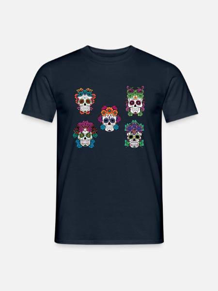 Zuckerschädel Blumen Muertos Halloween Tag Des Toten - Männer T-Shirt - Navy