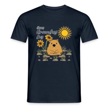 Happy Groundhog Day Sunny Flower Friend - Men's T-Shirt - navy - Front - AI Model Male 178 light (178cm)