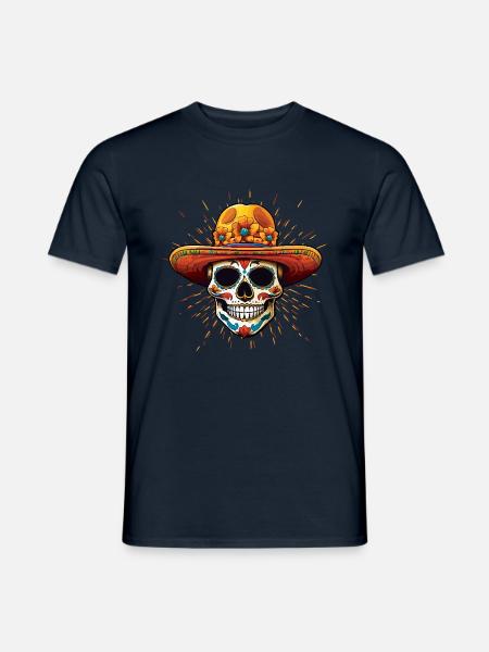 Fasching Bunt Mexikanisch Mit Hut Und Blumen - Männer T-Shirt - Navy