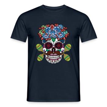 Lebendiger Día de los Muertos Totenkopf mit Blumen - Männer T-Shirt - Navy - Vorne - AI Model Male 178 light (178cm)