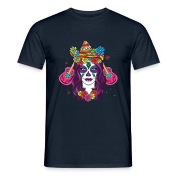 Colorful Calavera with Flowers and Sombrero - Men's T-Shirt - navy - Front - AI Model Male 178 light (178cm)
