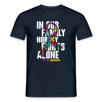 In our family, no one fights autism alone - Men's T-Shirt - navy - Front - AI Model Male 178 light (178cm)