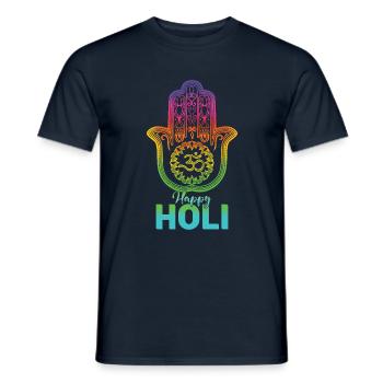 Holi Festival: Happy Holi Hamsa Hand Design - Männer T-Shirt - Navy - Vorne - AI Model Male 178 light (178cm)