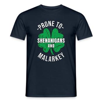 St. Patrick's Day Prone to Shenanigans and Malarkey - Men's T-Shirt - navy - Front - AI Model Male 178 light (178cm)