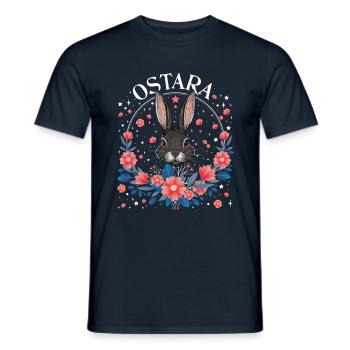 Lapin Ostara avec couronne de fleurs et d’étoiles - T-shirt homme - marine - Devant - AI Model Male 178 light (178cm)