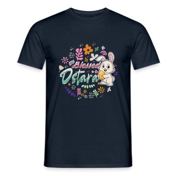 Ostara Lapin joyeux avec des fleurs - T-shirt homme - marine - Devant - AI Model Male 178 light (178cm)