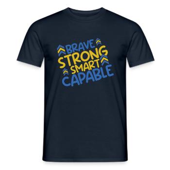 Down Syndrome: Brave Strong Smart Capable - Men's T-Shirt - navy - Front - AI Model Male 178 light (178cm)