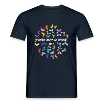 World Down Syndrome Tag Colorful Socks Pattern Design - Men's T-Shirt - navy - Front - AI Model Male 178 light (178cm)