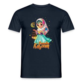 Eid Mubarak Girl with Lantern Ramadan Kareem - Men's T-Shirt - navy - Front - AI Model Male 178 light (178cm)