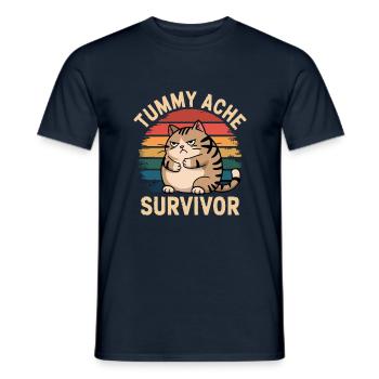 Tummy Ache, Survivalist, Cat, Retro, Sunset - Men's T-Shirt - navy - Front - AI Model Male 178 light (178cm)
