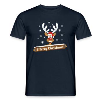 Rudolph Reindeer Merry Christmas - Men's T-Shirt - navy - Front - AI Model Male 178 light (178cm)