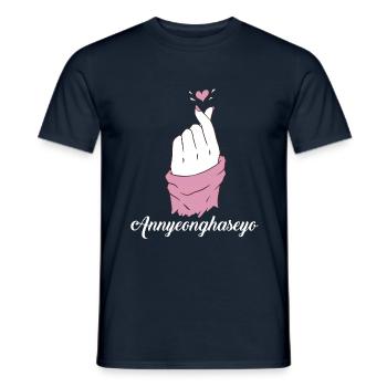 Annyeonghaseo Coréen K Pop Love Heart Finger - T-shirt homme - marine - Devant - AI Model Male 178 light (178cm)
