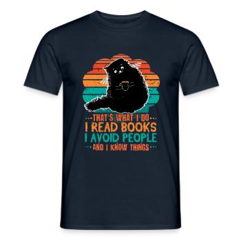 Cat Read Books Avoid People Book Reading Bookworm - Men's T-Shirt - navy - Front - AI Model Male 178 light (178cm)