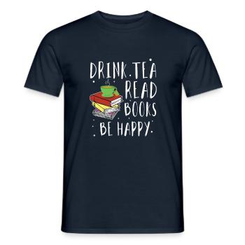 Drink Tea Read Book Reading Bookworm Book Lover - Men's T-Shirt - navy - Front - AI Model Male 178 light (178cm)