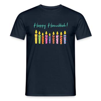 Cute Happy Hanukkah Candles Menorah Jewish - Men's T-Shirt - navy - Front - AI Model Male 178 light (178cm)