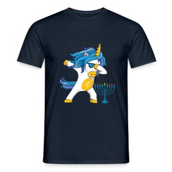 Rainbow Unicorn Yev Menorah Happy Hanukkah - Men's T-Shirt - navy - Front - AI Model Male 178 light (178cm)
