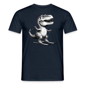 Dino-T-Rex im Winter - Ski-Abenteuer - Männer T-Shirt - Navy - Vorne - AI Model Male 178 light (178cm)