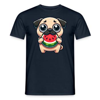 Lustiger Mops Wassermelone Sommer Cartoon - Männer T-Shirt - Navy - Vorne - AI Model Male 178 light (178cm)
