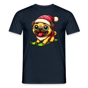 Mops auf Skiern Winterspaß Weihnachten - Männer T-Shirt - Navy - Vorne - AI Model Male 178 light (178cm)