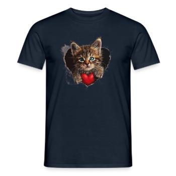 chat qui sort d'un coeur - T-shirt homme - marine - Devant - AI Model Male 178 light (178cm)