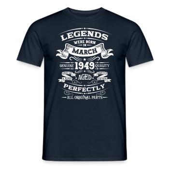 75th birthday Legendary since March Born in 1949 - Men's T-Shirt - navy - Front - AI Model Male 178 light (178cm)