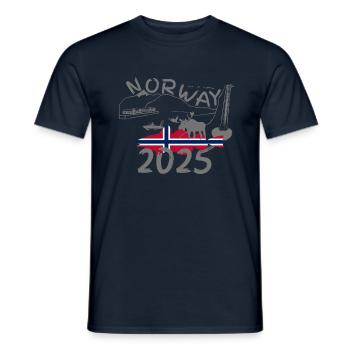 Norway 2025 Cod with mountains and moose fishing - Men's T-Shirt - navy - Front - AI Model Male 178 light (178cm)