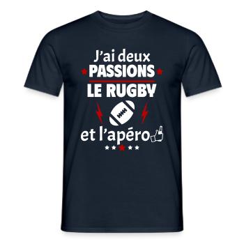 J'ai deux passions rugby apéro, fête des pères - T-shirt homme - marine - Devant - AI Model Male 178 light (178cm)