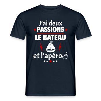 J'ai deux passions bateau apéro, fête des pères - T-shirt homme - marine - Devant - AI Model Male 178 light (178cm)