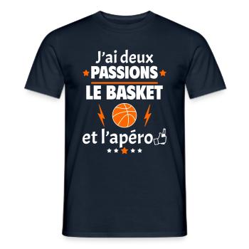 J'ai deux passions basket apéro, fête des pères - T-shirt homme - marine - Devant - AI Model Male 178 light (178cm)