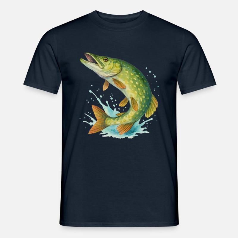 Springender Hecht (Wasserfarbe) - Männer T-Shirt - Navy