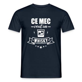 Ce mec veut un whisky - humour citations drôle - T-shirt homme - marine - Devant - AI Model Male 178 light (178cm)