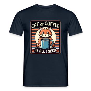 Katze und Kaffee ist alles was ich brauche - Männer T-Shirt - Navy - Vorne - AI Model Male 178 light (178cm)