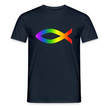 Ichthys Rainbow Christian Symbol Fish - Men's T-Shirt - navy - Front - AI Model Male 178 light (178cm)