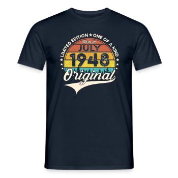 75th Birthday Man Born In July Born 1948 - Men's T-Shirt - navy - Front - AI Model Male 178 light (178cm)