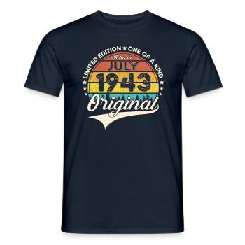 80th Birthday Man Born In July Born 1943 - Men's T-Shirt - navy - Front - AI Model Male 178 light (178cm)