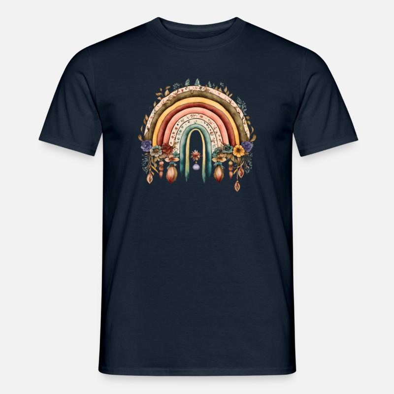 Boho Regenbogen mit Blumen - Männer T-Shirt - Navy
