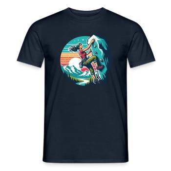 Femme fait du bloc sur un mur d’escalade - T-shirt homme - marine - Devant - AI Model Male 178 light (178cm)