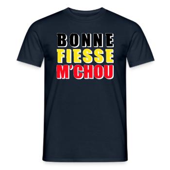 Bonne fièsse m'chou (fête nationale belge) (foncé) - T-shirt homme - marine - Devant - AI Model Male 178 light (178cm)
