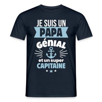 Papa génial & capitaine – idée fête des pères - T-shirt homme - marine - Devant - AI Model Male 178 light (178cm)