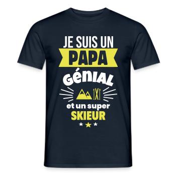 Papa génial & skieur – idée fête des pères - T-shirt homme - marine - Devant - AI Model Male 178 light (178cm)