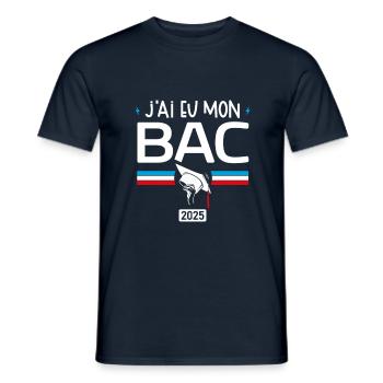 J'ai eu mon Bac | Le Cadeau Baccalauréat 2025 - T-shirt homme - marine - Devant - AI Model Male 178 light (178cm)