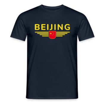 Pékin Chine Fan Design T-Shirt Tenue - T-shirt homme - marine - Devant - AI Model Male 178 light (178cm)