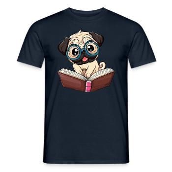 Pug of the bookworm: Bookworm with glasses - Men's T-Shirt - navy - Front - AI Model Male 178 light (178cm)