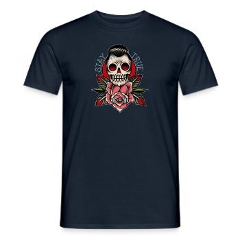 Stay True old school skull and roses - Men's T-Shirt - navy - Front - AI Model Male 178 light (178cm)
