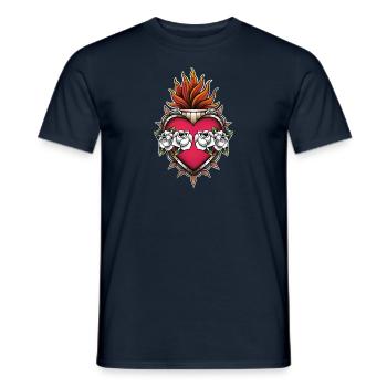 Coeur & Roses style tatouage old-school tradi. - T-shirt homme - marine - Devant - AI Model Male 178 light (178cm)