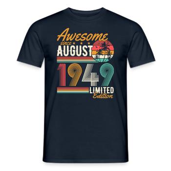 Août 1949 Naissance Anniversaire Rétro - T-shirt homme - marine - Devant - AI Model Male 178 light (178cm)