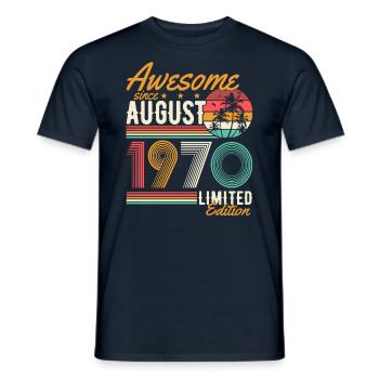 Août 1970 Naissance Anniversaire Rétro - T-shirt homme - marine - Devant - AI Model Male 178 light (178cm)