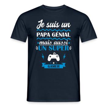 papa génial mais aussi gamer, fête des pères - T-shirt homme - marine - Devant - AI Model Male 178 light (178cm)